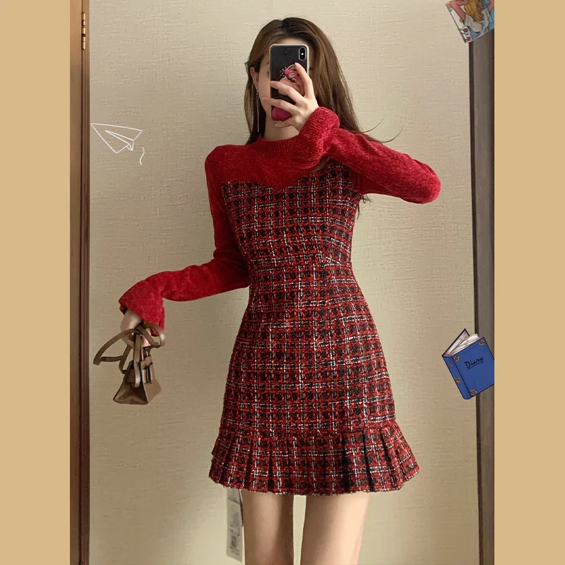 

Red dress for women in early spring 2023, new French style, small fragrance, waist closing, thin temperament, design sense,