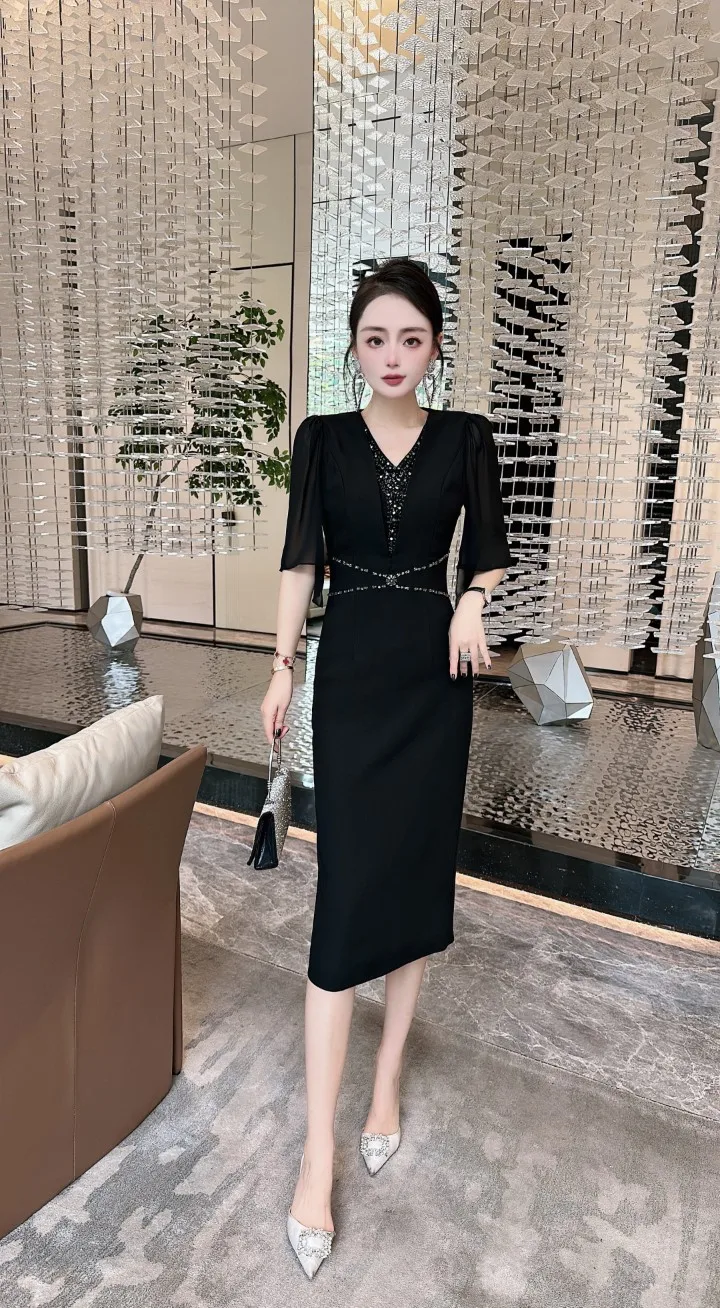 2023 spring and summer women's clothing fashion new Beaded Dress 0526