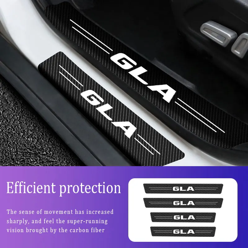 

4x Sill Protector Stickers Scuff Plate Carbon Fiber For Mercedes Benz GLA Logo Anti Scratch Stickers Car Door Thresh