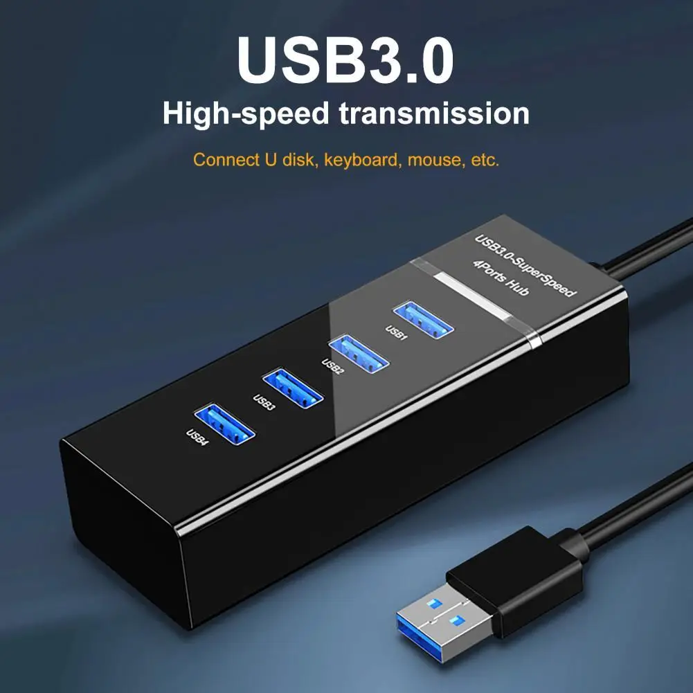 

Plug Play Practical 4 Ports Small Size USB Splitter Safety USB Expander LED Indicator for Office