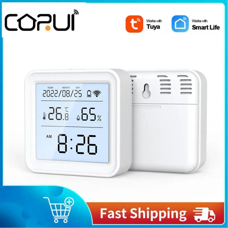

CoRui WiFi Temperature and Humidity Sensor BatteryPower With LCD Screen Display Backlight working with Alexa Google Assistant