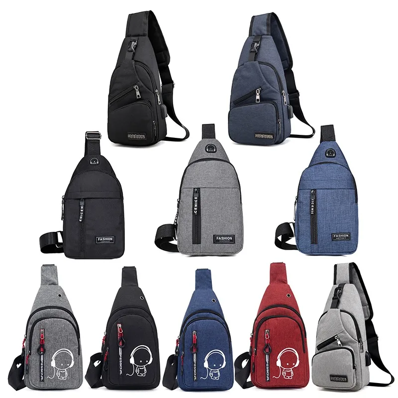 Men Chest Bag Pu Leather Outdoor Waterproof With USB Charging Earphone Hole Fashion Messenger Shoulder Bag For Male Chest Bag