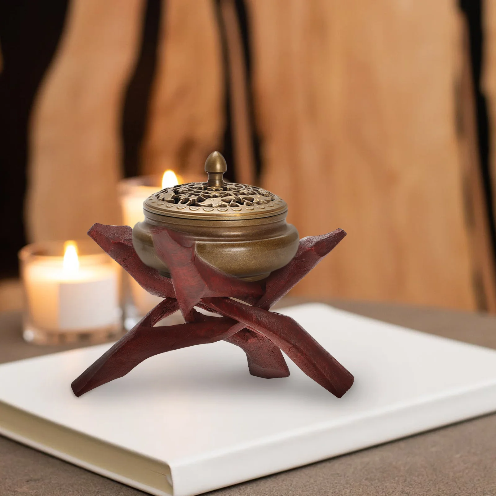 

Crystal Ball Wood Stand Abalone Shell Holder Plant Indoor Wooden Tripod Display Rack