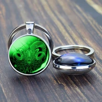 12 constellation keychain 12 zodiac signs luminous double face glass cabochon key ring cancer leo pendant women birthday gifts