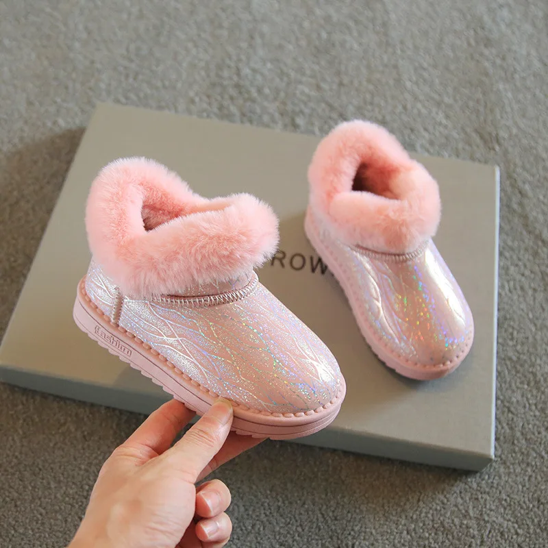 

Children's Snow Boots 2022 Winter New Fashion Girls Plush Ankle Boots Student Kids Warm Cotton Shoes Sweet Girls Boots H487