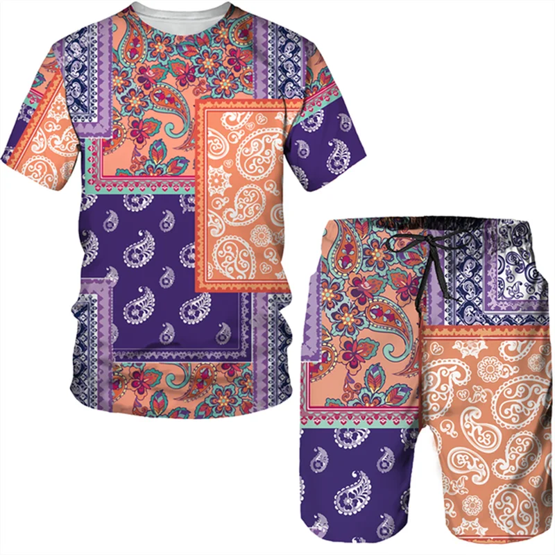 Leisure Graffiti Pattern Printing Men's T Shirt Loose O-neck Short Sleeve  Casual Comfortable Shorts 2 Piece Outfit Men Clothin