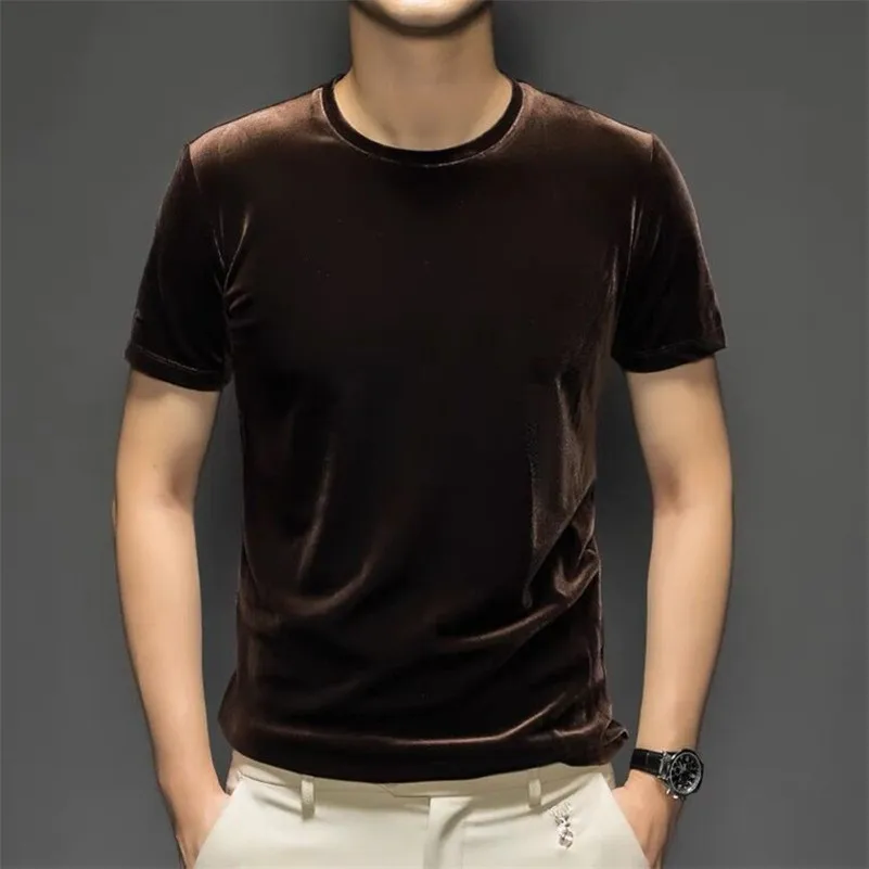 

Velvet T Shirt Men Short Sleeve O-Neck Tees Summer Solid Color Casual Slim Tops Soft Velour Streetwear Basic Tshirts M-7XL 8XL