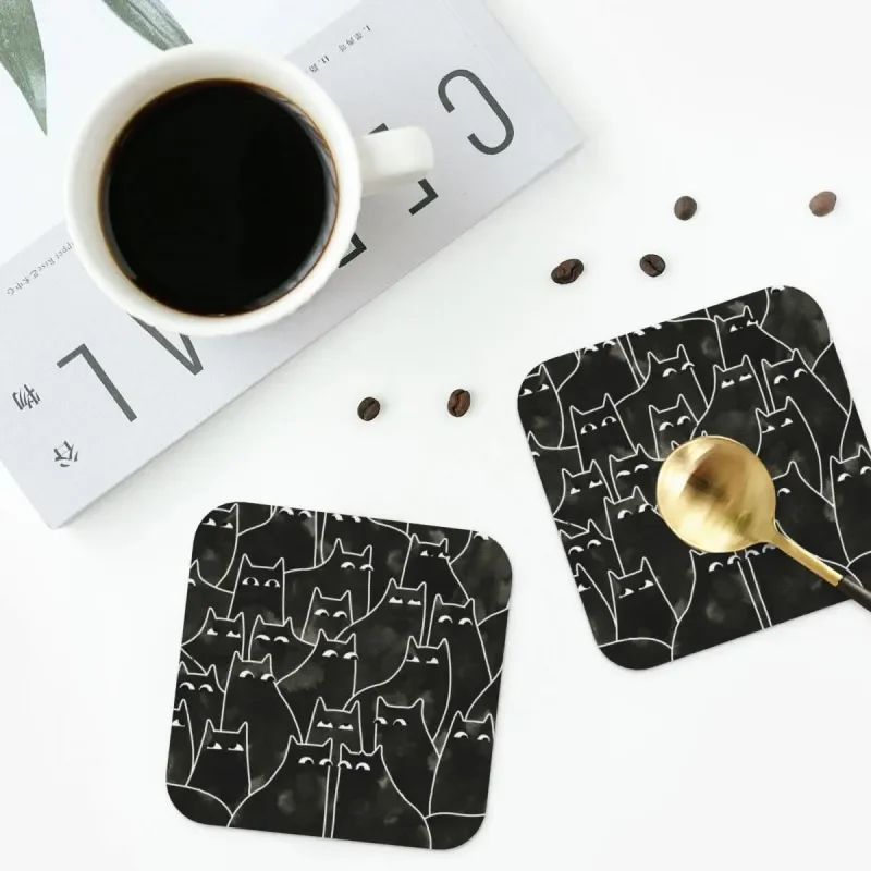 

Suspicious Cats Coasters PVC Leather Placemats Waterproof Insulation Coffee Mats for Decor Home Kitchen Dining Pads 4 Shapes