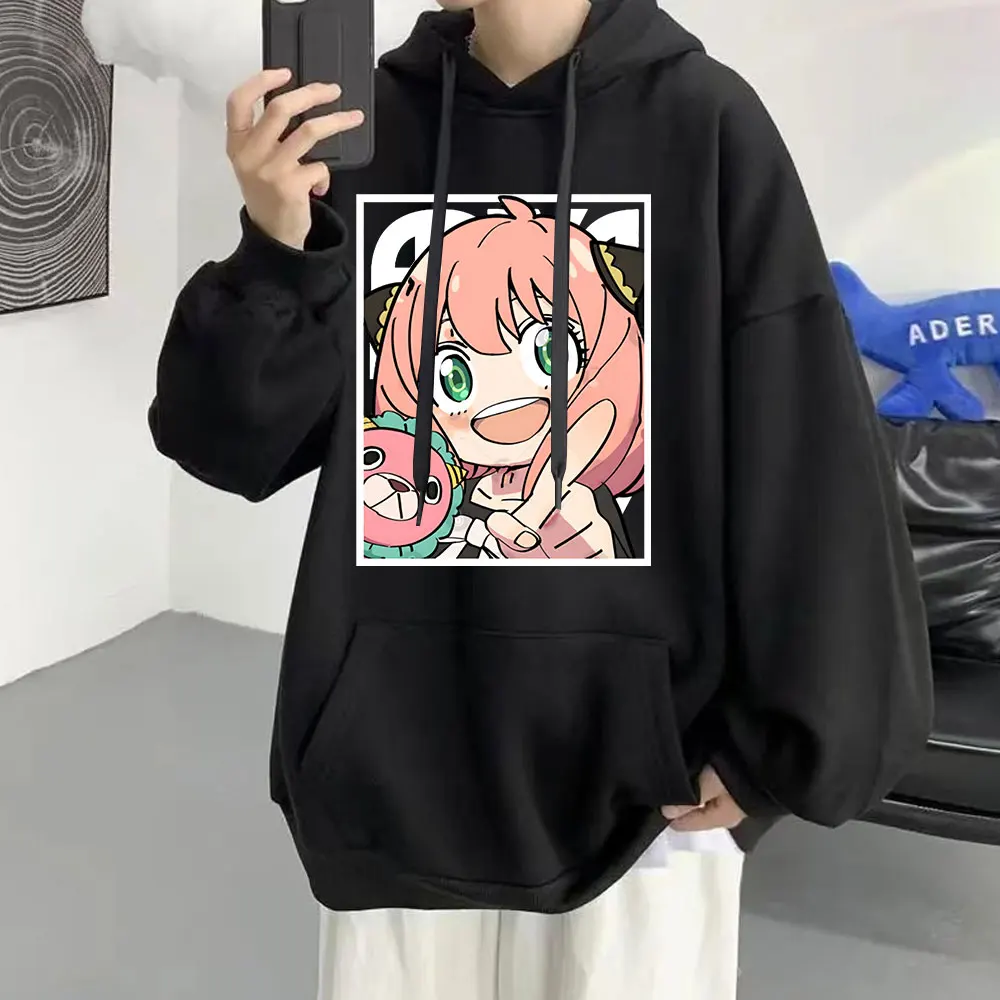 

Japanese Anime Spy X Family Anya Forger Graphics Print Winter Classic Men Oversized Pullover Hip Hop Loose Manga Man Hoodie