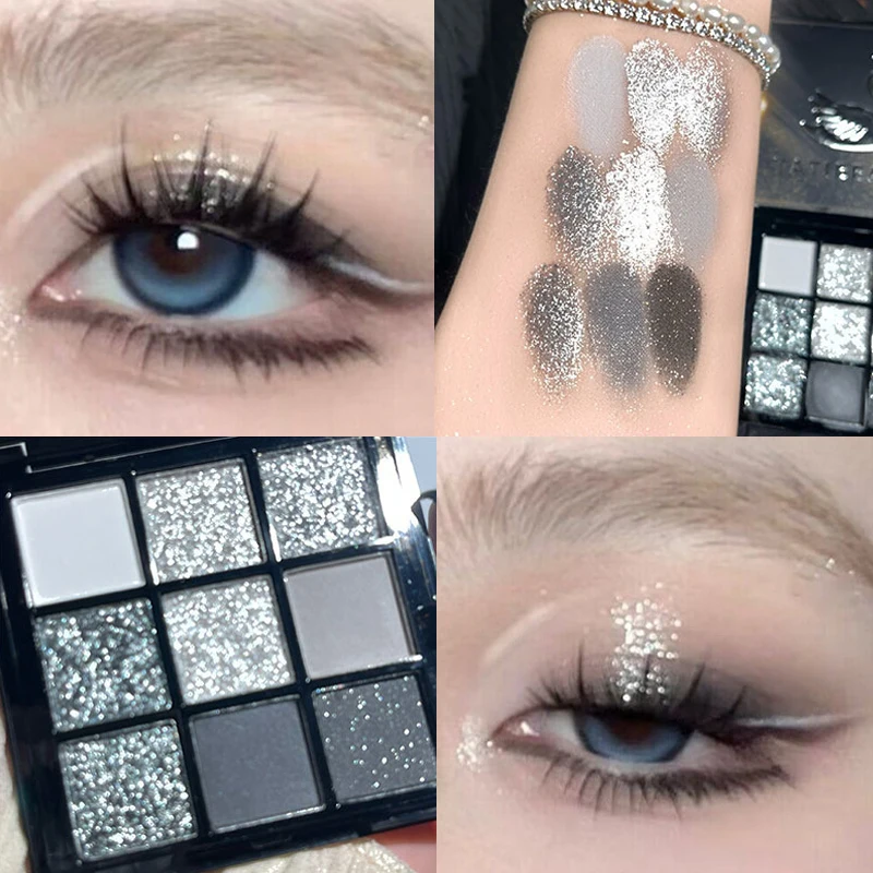 

Matte Smokey Earth Color Glitter Eyeshadow Palette Shiny Sequin Eye Shadow Make Up Cool Toned Gray Black Eyes Pigment Cosmetics