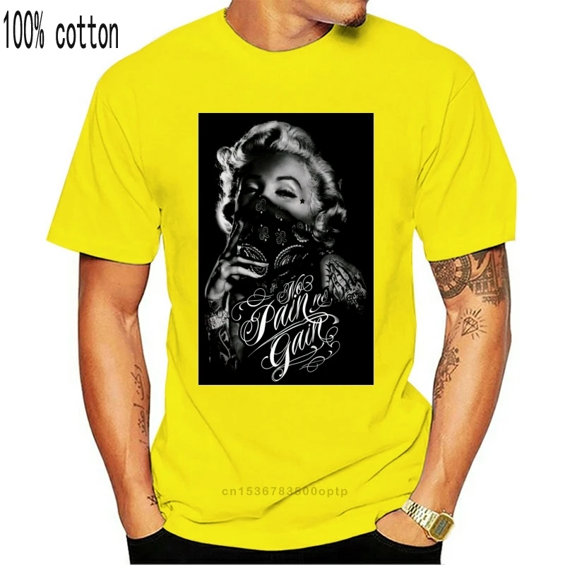 Тату футболка с изображением Мэрилин Monroe No Pain Rock татуировка Biker USA Gain |