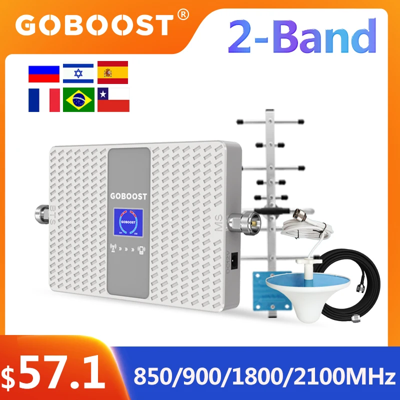 GOBOOST 2 Band Signal Booster 850 900 1800 2100MHz B5 B3 B1 Celluar Amplifier LTE GSM 2G 3G 4G Cellphone Repeater