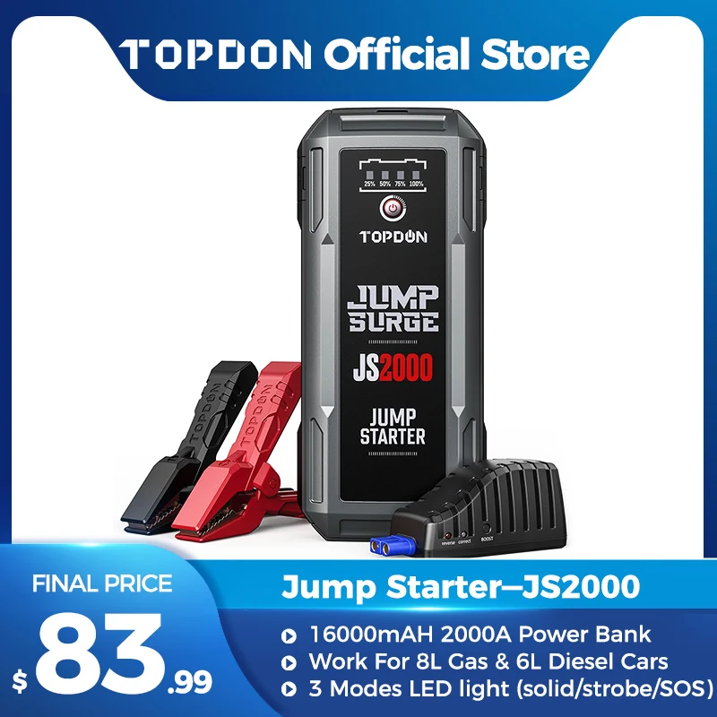 $69.91 Topdon 2000A/1200A Jump Starter 12V Car Starting Device 16000Mah Power Bank Battery Start Launcher for Car Booster JS2000/JS1200