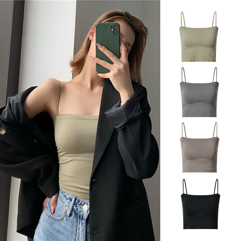 

Summer Sexy Camisoles Tube Top Women Crop Top Sleeveless Shirt Sexy Slim Lady Bralette Padded Tops Strap Skinny Vest Camisole