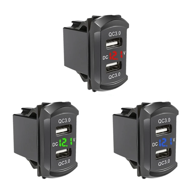 

Быстрое зарядное устройство 3,0 USB, 12 В/24 В, водонепроницаемое двойное автомобильное зарядное устройство, адаптер питания со светодиодный вол...