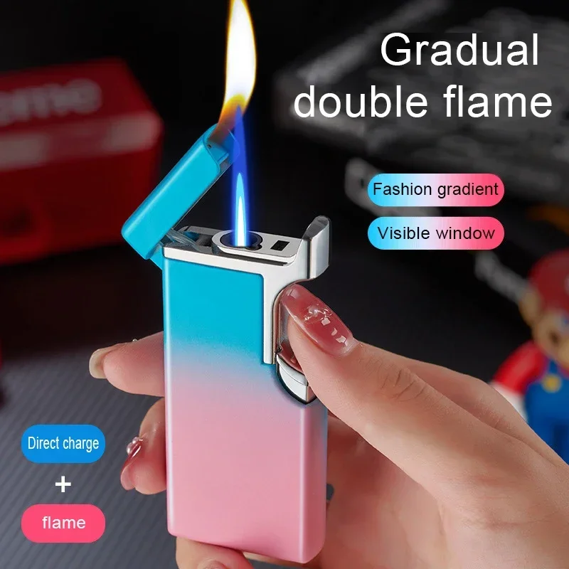 

Creative Transparent Window Lighters Jet Flame Butane Lighter Smoking Accessories Cool Windproof Double Fire Lighter