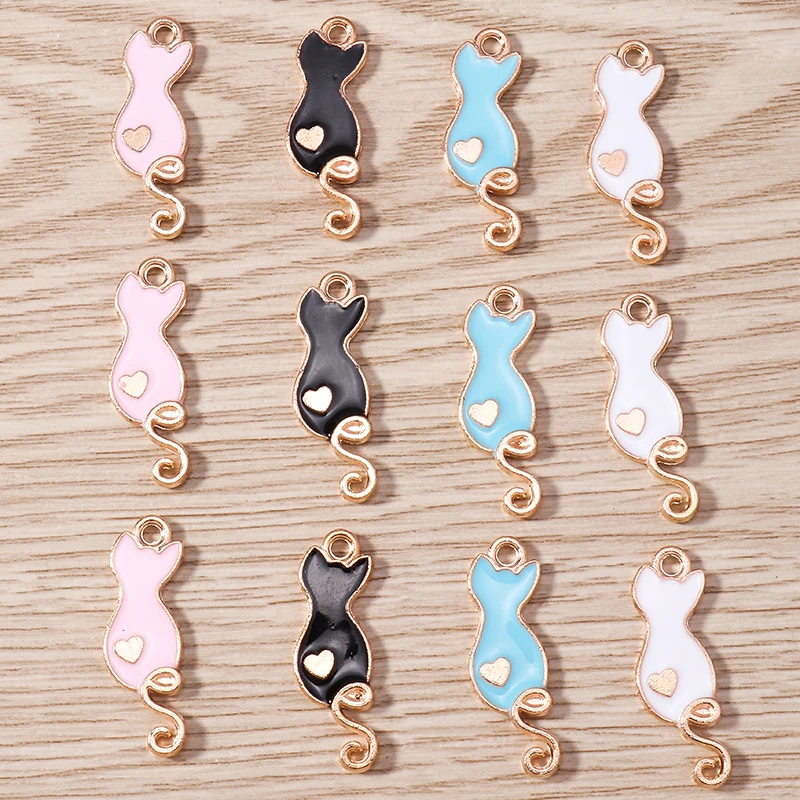 

10pcs 8*25mm Cartoon Animal Charms for Jewelry Making Cute Enamel Cat Pendants Charms for DIY Necklaces Earrings Bracelets Gifts