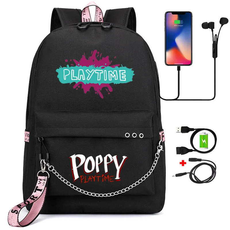 

Game Poppy Playtime Backpack Teen Girls Huggy Wuggy School Backpack Women with Ubs Charging Student Laptop Travel Canvas Bags