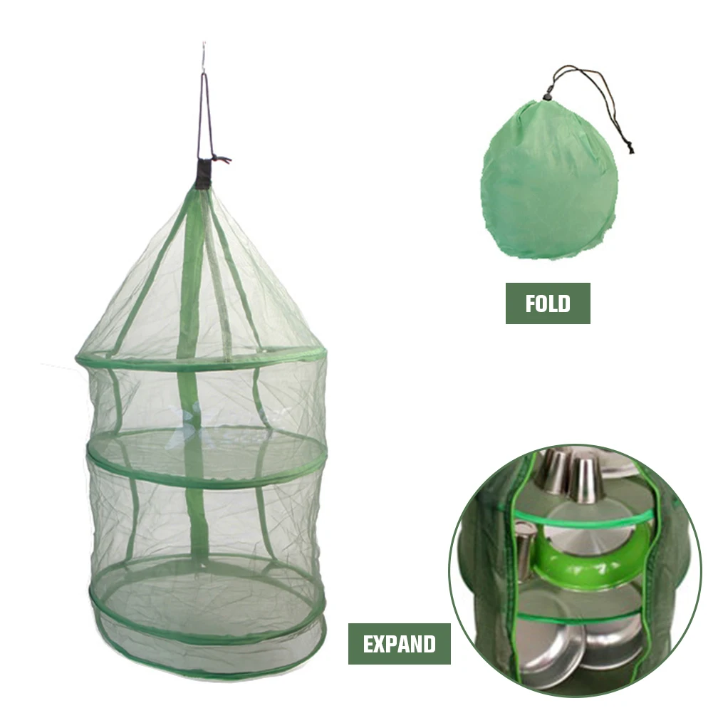 

Foldable 3 Layers Drying Net Folding Dust-proof Dryer Bag Mesh Rack with Zipper for Fish Fruit Vegetables Herbs Hanging Basket