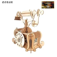 wooden 3d building model toy gift puzzle hand work assemble game woodcraft construction kit ancient telephone retro collection
