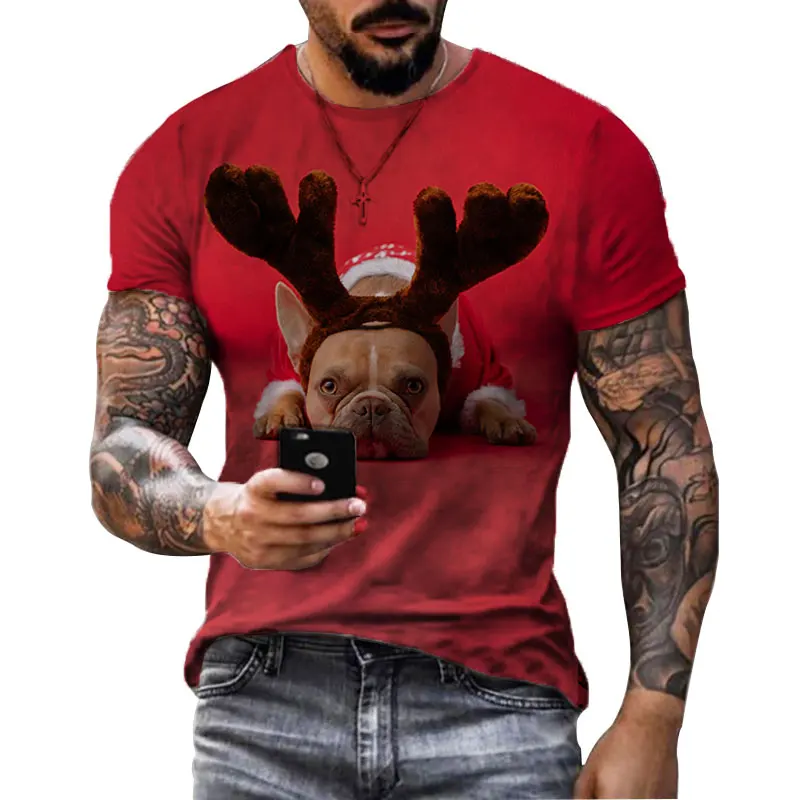 

2022 Рождественская футболка для мужчин, футболка унисекс с 3d принтом лося, забавная Новинка, топ с коротким рукавом и Санта-Клаусом, футболка ...