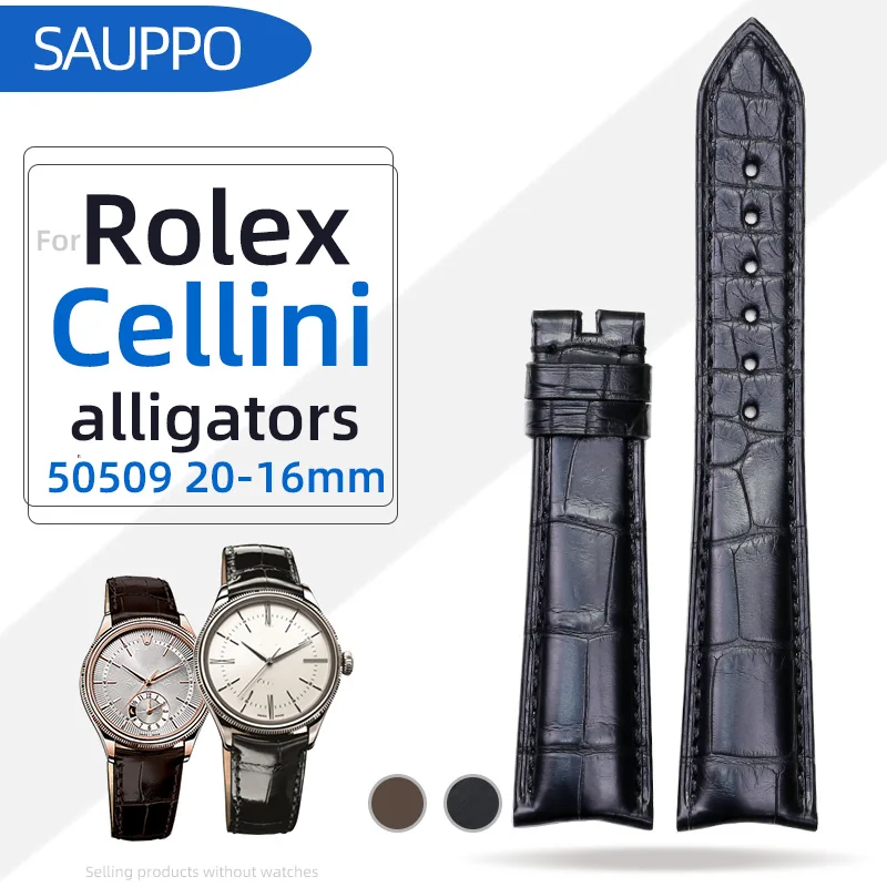 Фото SAUPPO подходит для Rolex Cellini Series 50509, ремешок из кожи аллигатора, черный мужской ремешок для часов 20 мм №1