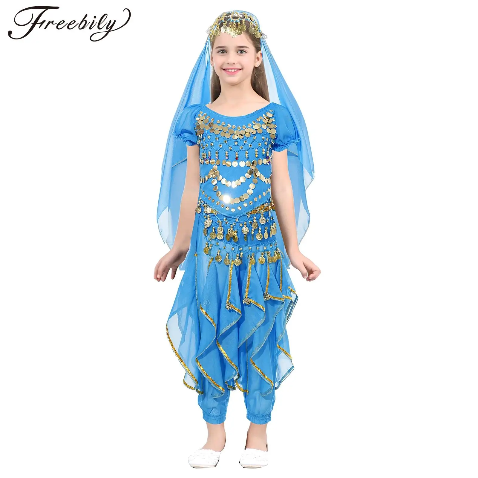 

Kids Girls Indian Belly Dance Costumes Princess Performance Dancewear Child Sequins Chiffon Carnival Party Bellydance Outfit
