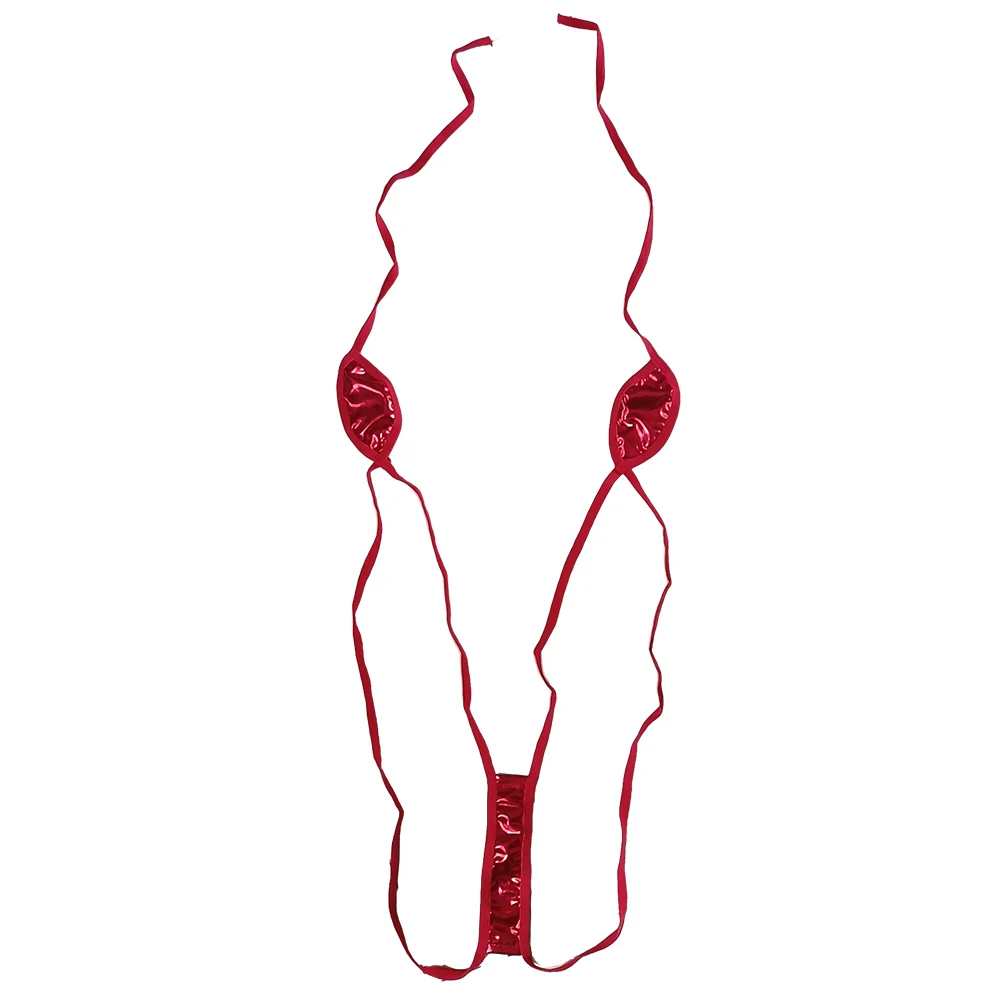 

Women Sexy Underwear PU Patent Leather Shiny Swimwear Mini Bra Thong Panties Bodysuit Swimsuit Temptation Erotic Lingerie