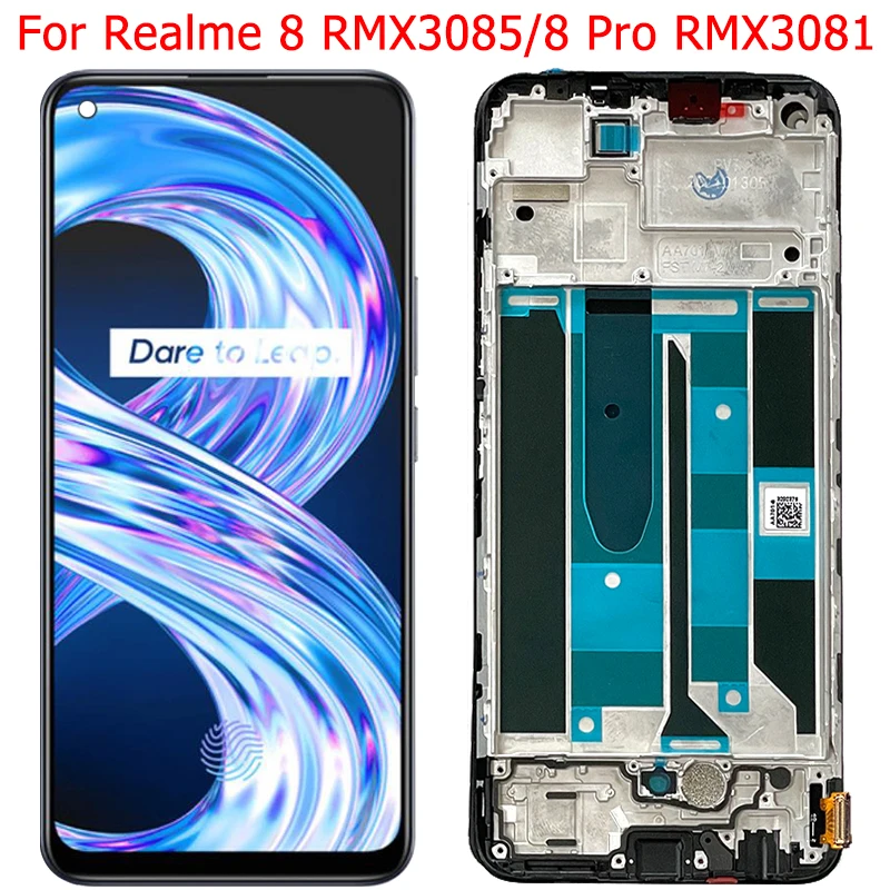 

Original LCD For Realme 8 Pro LCD Display Screen With Frame 6.4" Realme 8 RMX3085 Screen 8pro RMX3081 Display Touch Panel