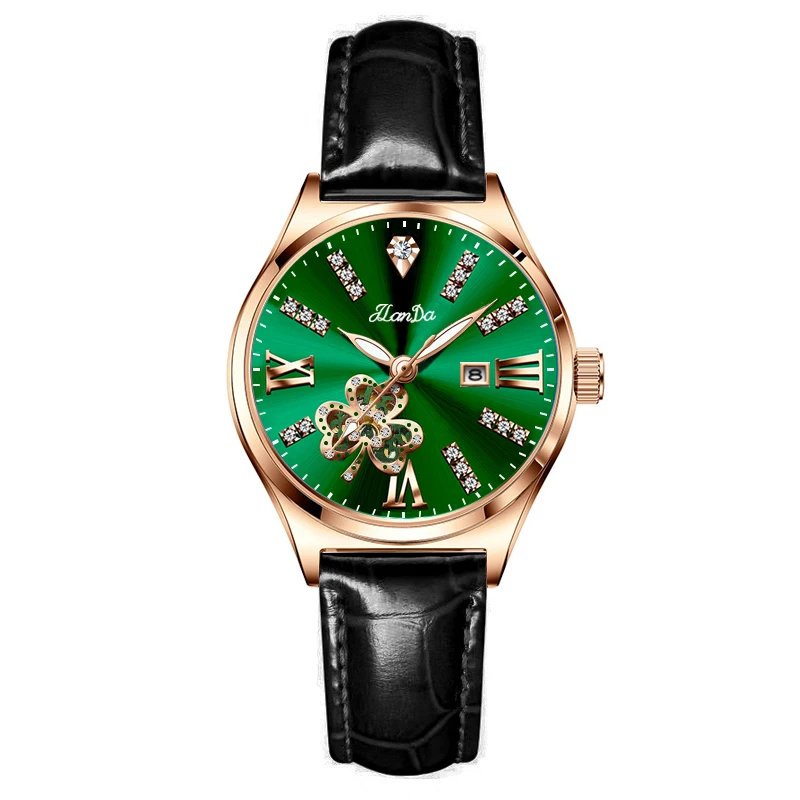 JLANDA 2023 Fashion Green Dial Leather Strap Watch Ladies Exquisite Atmosphere Diamond Luxury Quartz Watch Waterproof Watches