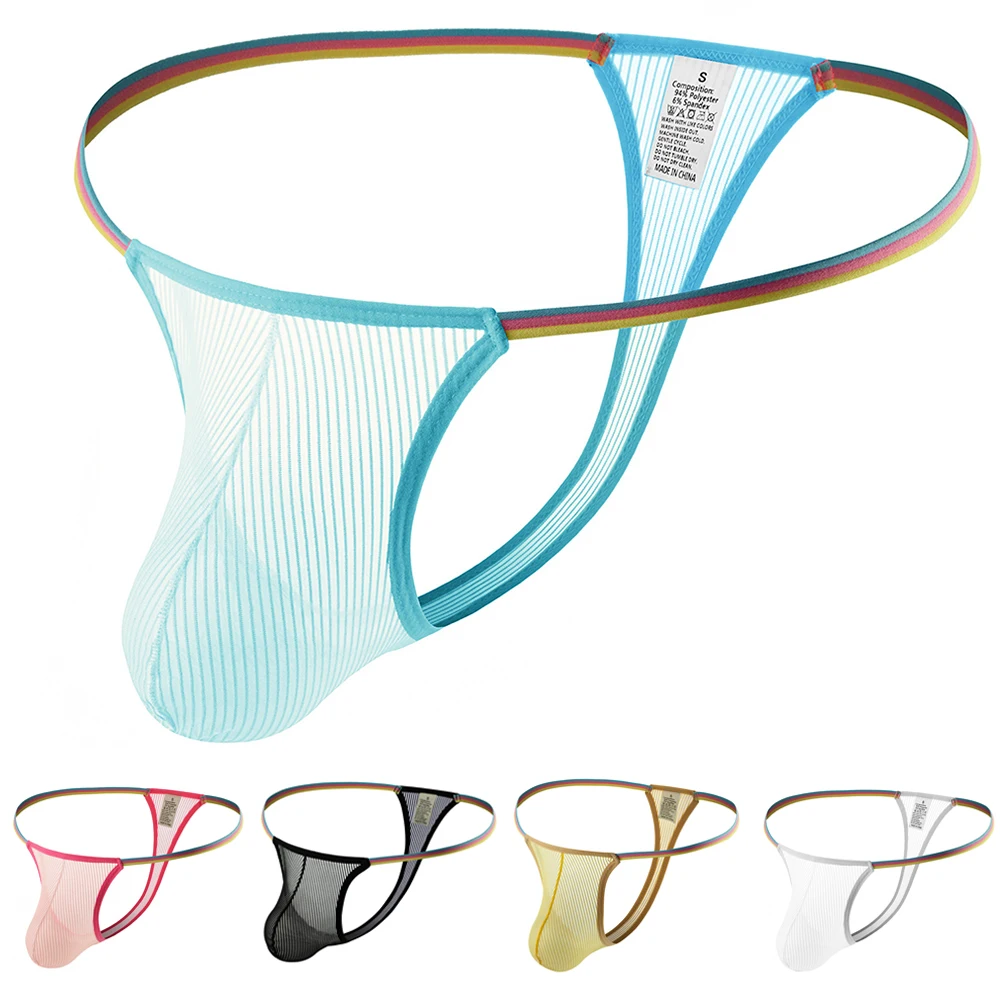 

Mesh Breathable T-back Thong Men Bulge Pouch G String Sexy Bikini Briefs Summer Breathable Underwear Underpants Shorts A50