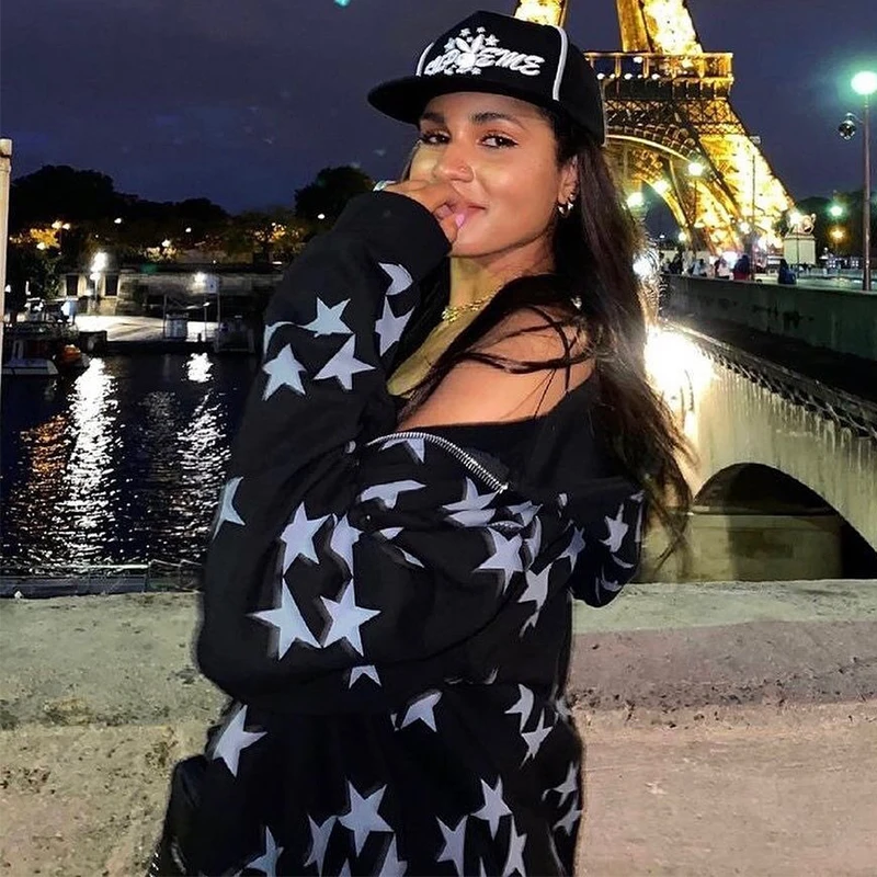 

Harajuku верхняя одежда с длинным рукавом куртки Y2k модные толстовки со звездами на молнии Толстовка гранж одежда женская мужская Толстовка большого размера