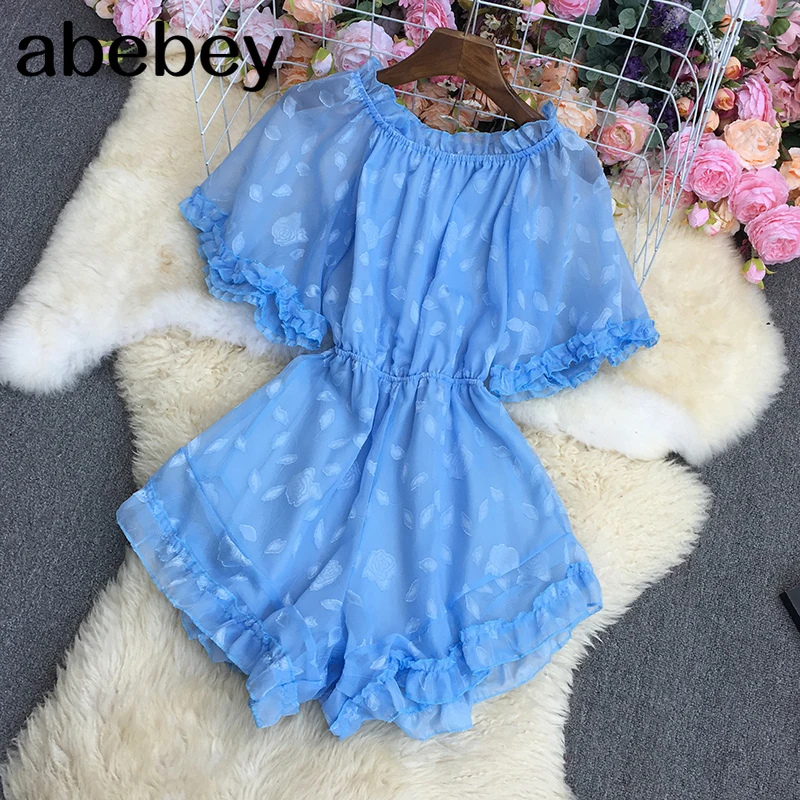 

2022 New Spring Autumn Korean slash neck short sleeve Rompers Agaric edge patchwork high waist pleated casual wide leg Rompers