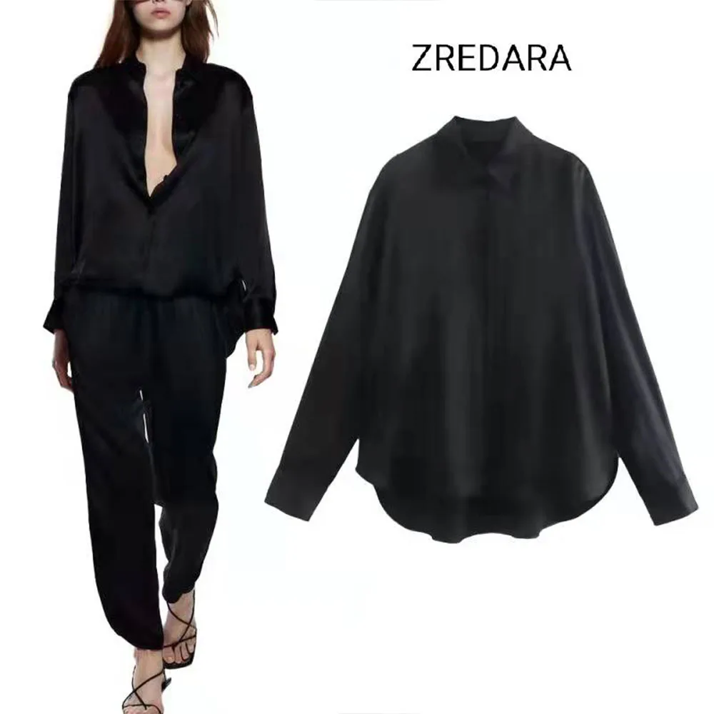 

Женская блузка на пуговицах, свободная шелковая атласная Асимметричная блузка с поясом и длинным рукавом, шикарный топ, новинка 2022