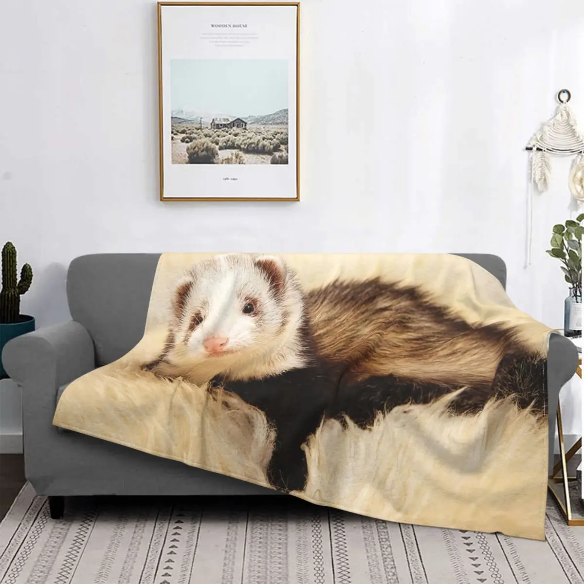 

Cute Ferret Animal Blanket Flannel All Season Multifunction Warm Throw Blanket for Bedding Travel Bedspread