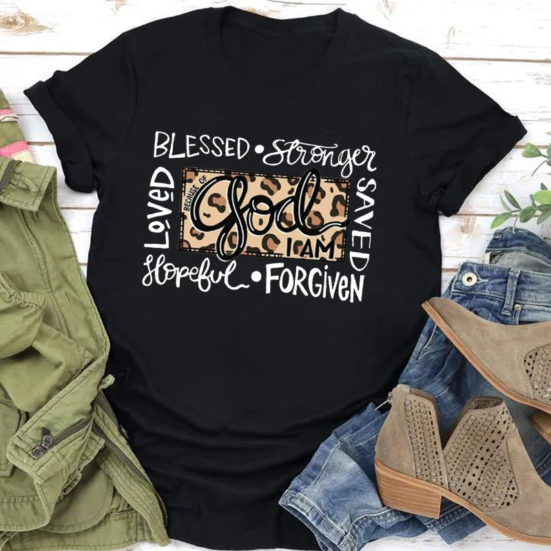 

God Leopard Print Women T Shirt Short Sleeve O Neck Loose Women Tshirt Ladies Tee Shirt Tops Clothes Camisetas Mujer