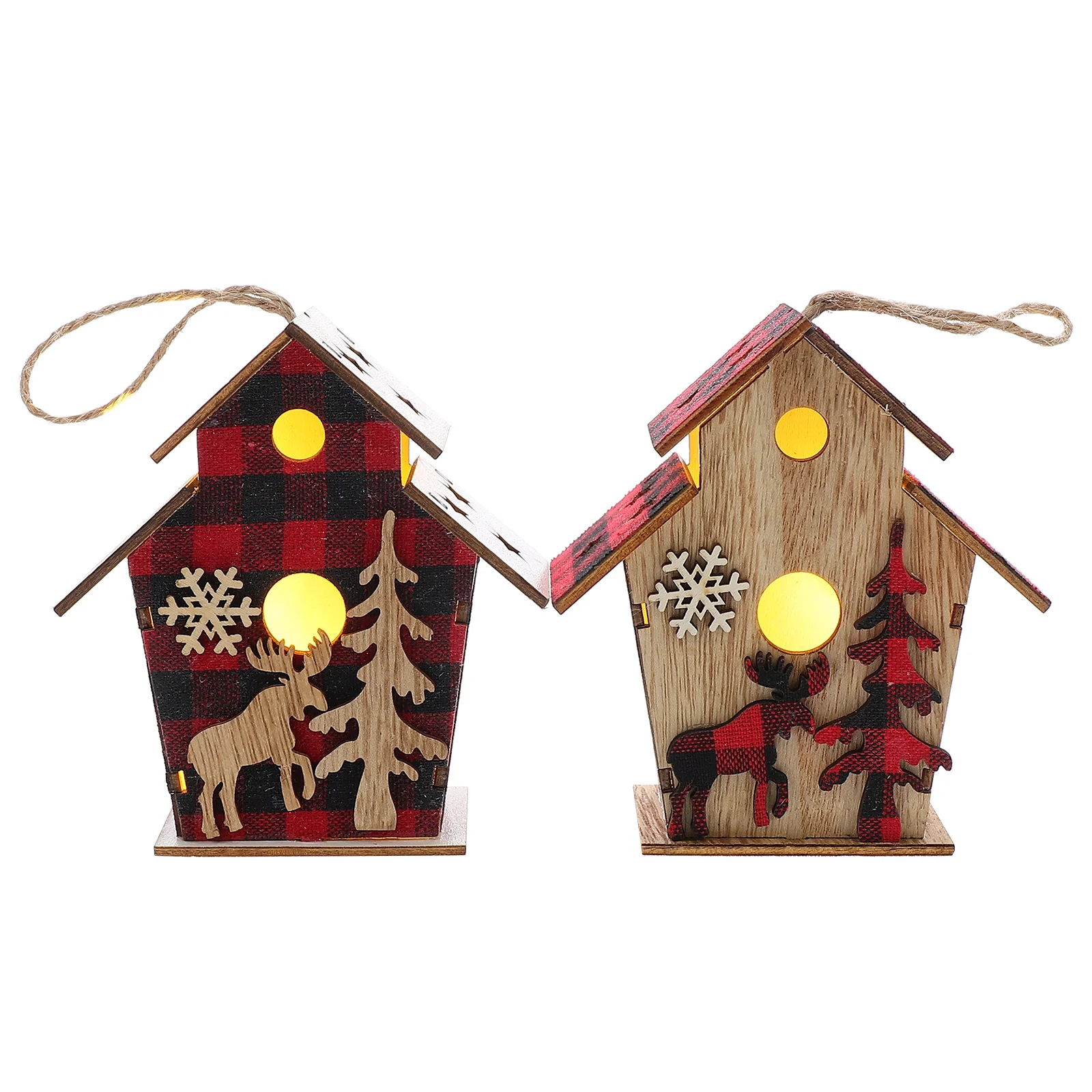 

Wooden House Christmas Decor Hanging Castle Ornament Wood Festival Party Light Led Glowing Cabin Tree Home