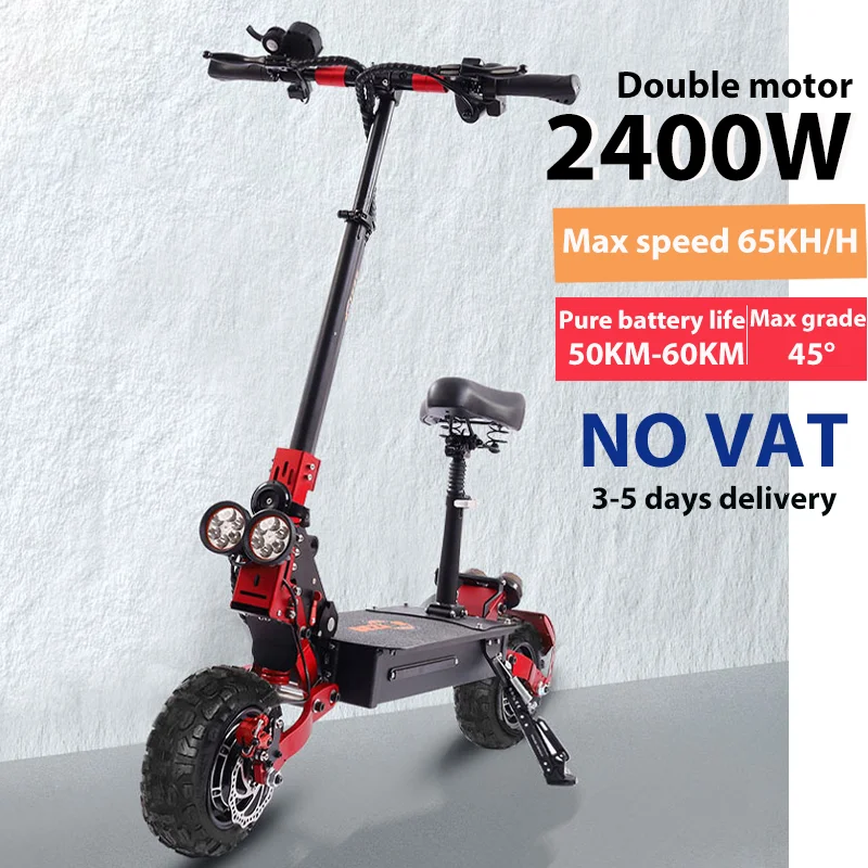 

Electric Scooter Adult 2400W Powerful Dual Motor 11 "off-Road Tires Folding With Seat Maximum Range 60KM Max Speed 65KM/H