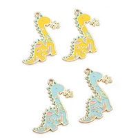 10pcs 3632mm kawaii dinosaur metal charms enamel pendants fit bracelet earring floating diy jewelry making golden tone