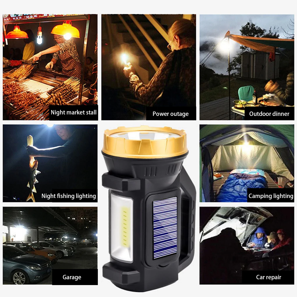 

Solar Flashlight Outdoor Portable Rechargeable Torch Backpacking Lantern with Side Light Handheld Lamp Tourist Lighting