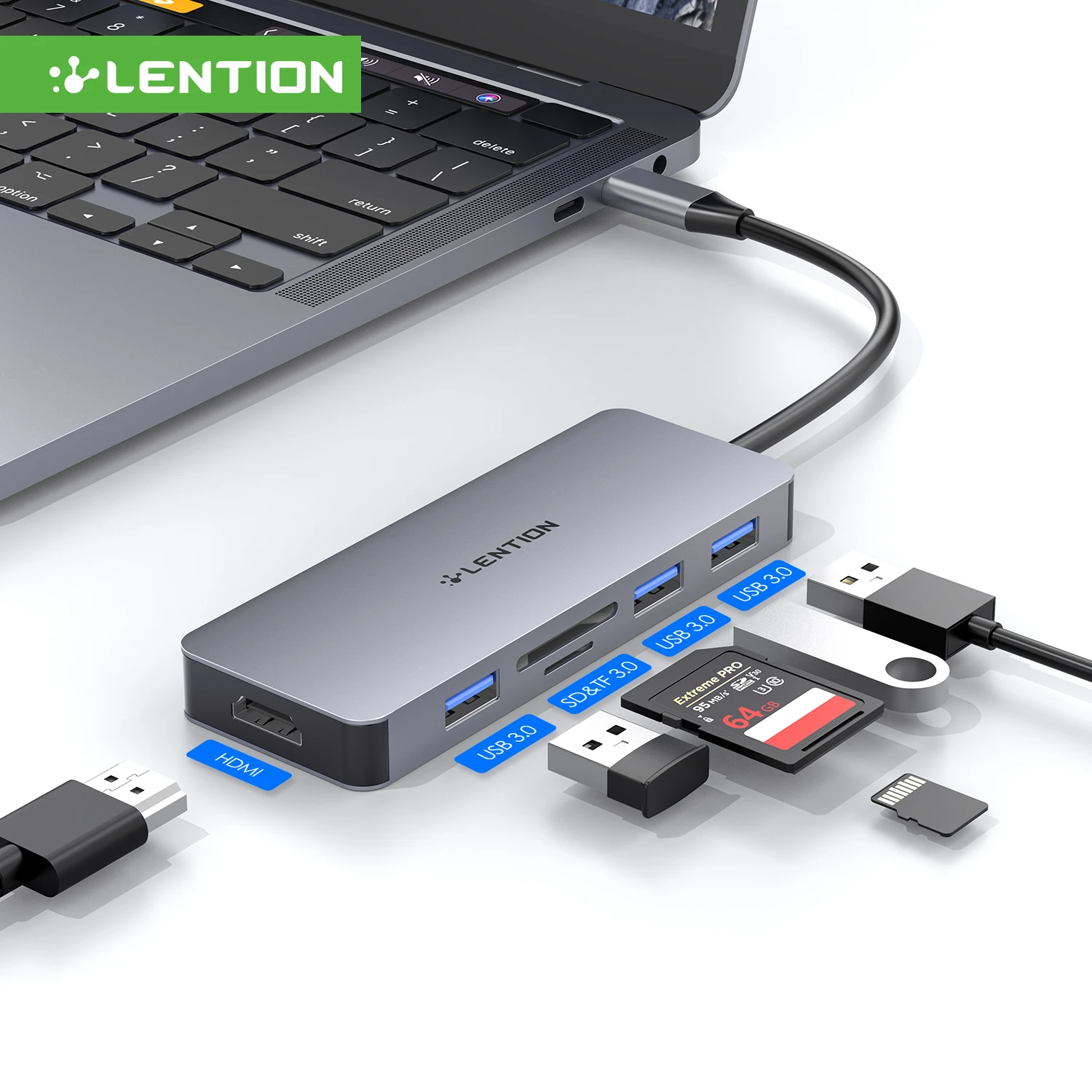 Концентратор USB C с 4K HDMI, 3 USB 3,0, Кардридеры SD/TF для MacBook Pro 13/15/16, 2018 2019 Mac Air, Surface Book 2/Go, Chromebook