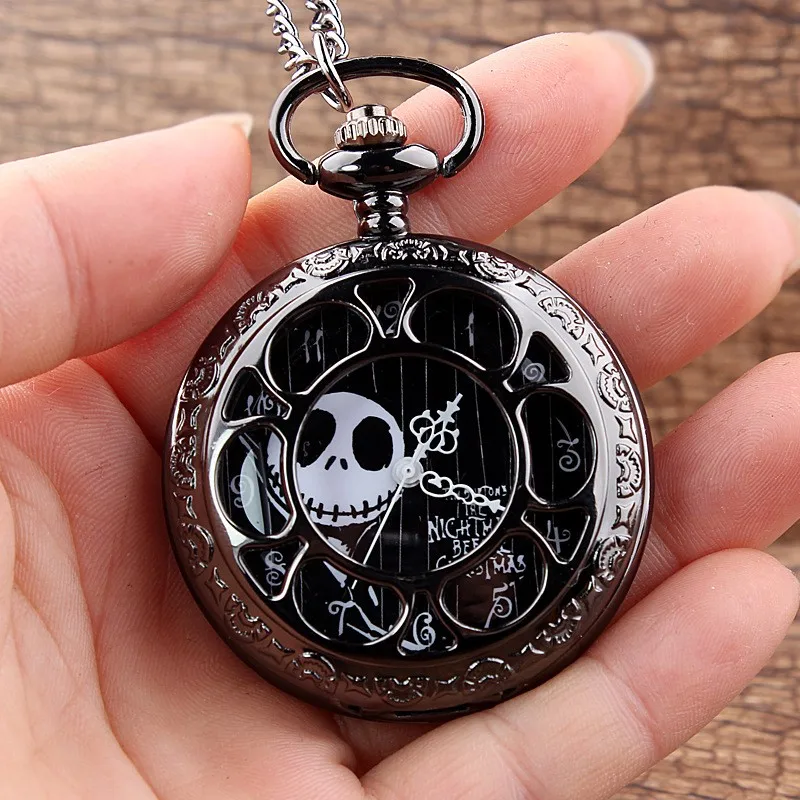 Top Luxury Hollow Out Black Pumpkin Ball Corpse Face Christmas Eve Horror Theme Pocket Watch Timer Clock