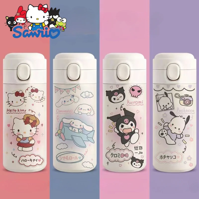 

Kawaii Sanrio термос чашка Hello Kitty Kuromi Mymelody Cinnamoroll Pachacco Pom Purin аниме мультфильм большой емкости портативный