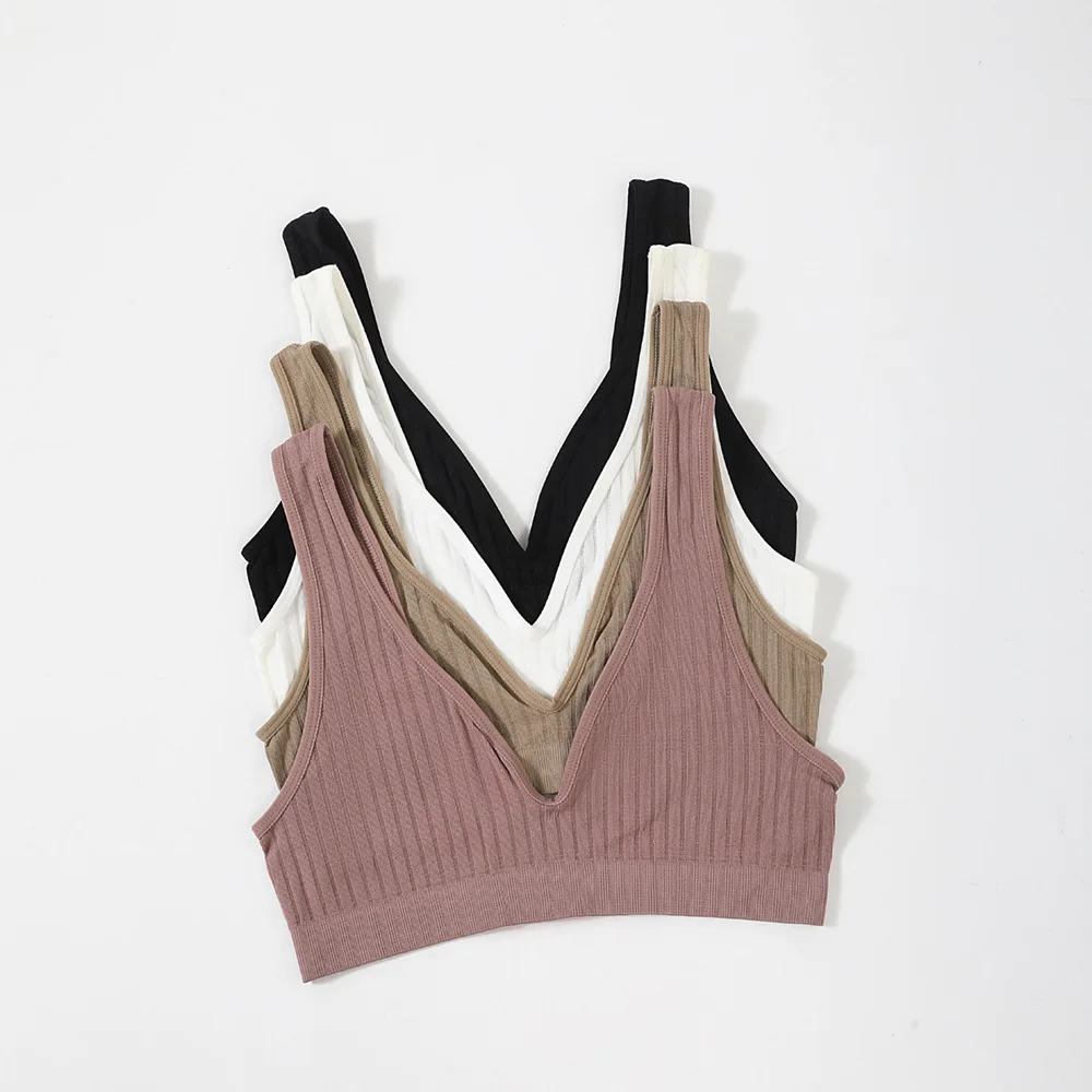 Sexy Seamless Bra Wire Free Brassiere Rib Bralette Women's Plunge Underwear Top Female Comfy Lingerie Small Breasts Intimates