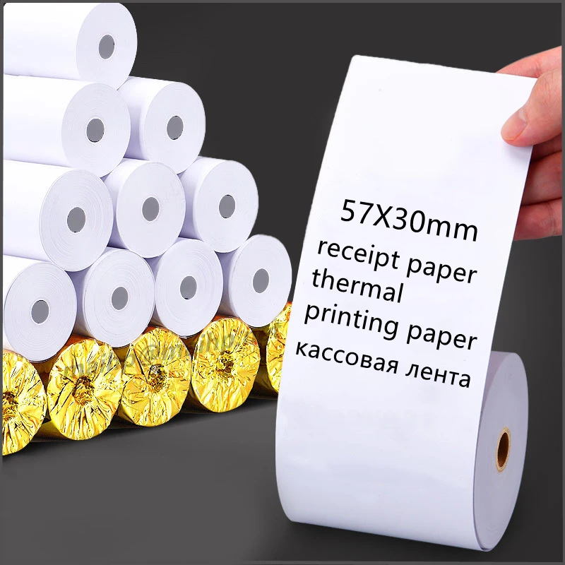 кассовая лента 57 Thermal Paper 100 Rolls 57X30mm Label Paper Thermal Paper for Mobile Bluetooth Cash Registers POS Printer