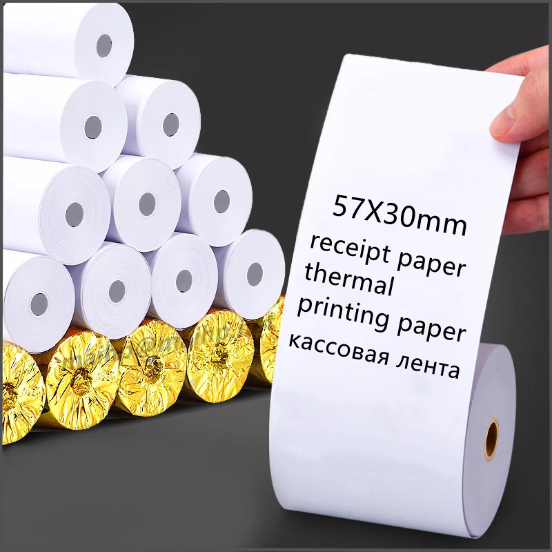 

кассовая лента 57 Thermal Paper 100 Rolls 57X30mm Label Paper Thermal Paper for Mobile Bluetooth Cash Registers POS Printer