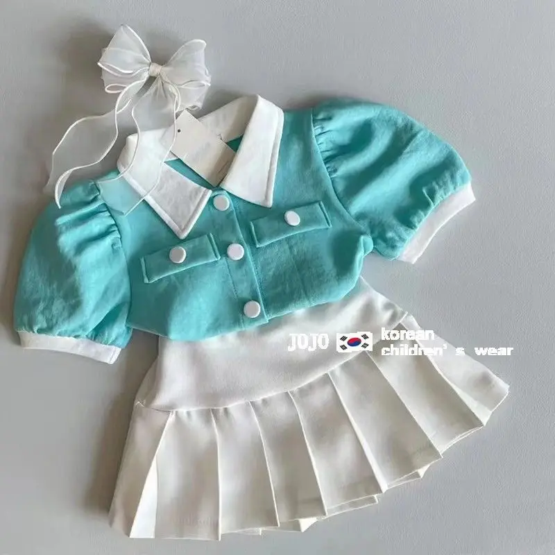 Girls' Summer Set 2023 New Baby Fashion Short Sleeve Shirt Skirt Two Piece Children's Clothing Set