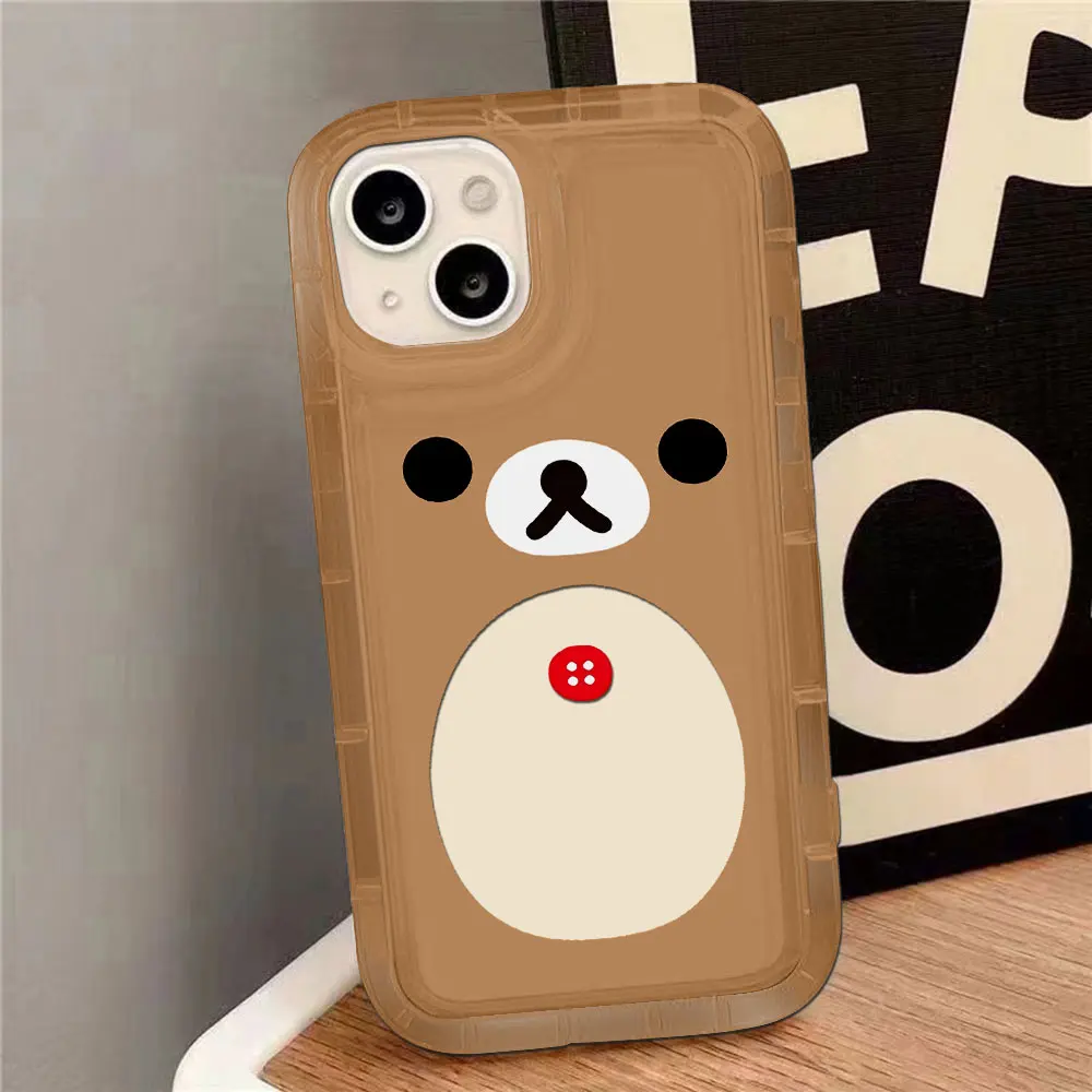 Fashion Cute Cartoon Rilakkuma Bear Clear Case for IPhone 16 15 14 13 12 11 Pro Max 7 8 Plus XR XS SE2020 Airbag Cover