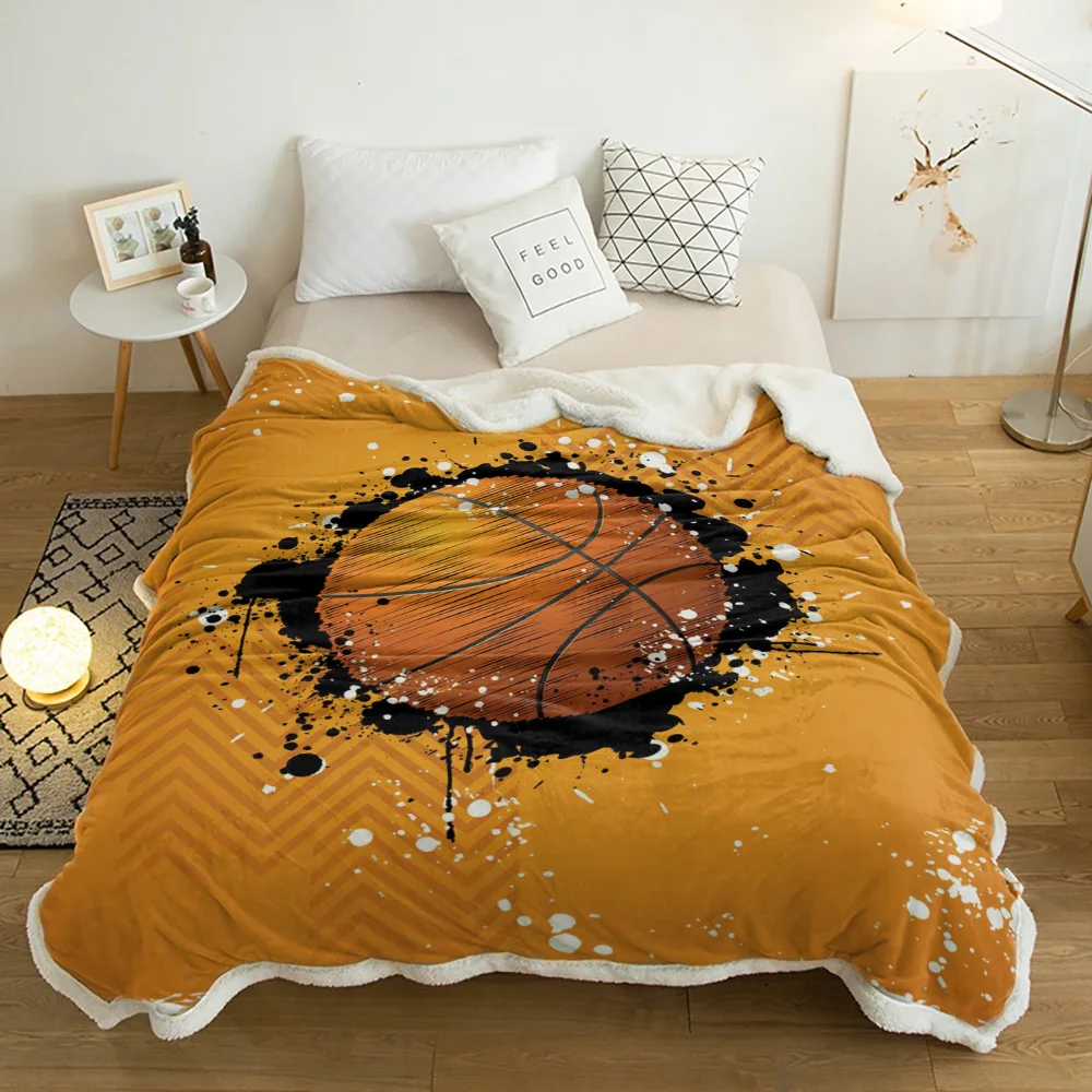 

Orange Round Basketball Graffiti Sport Lamb Cashmere Fleece Blanket Home Bed Sofa Winter Sherpa Bedding Kids Thick Bedspread