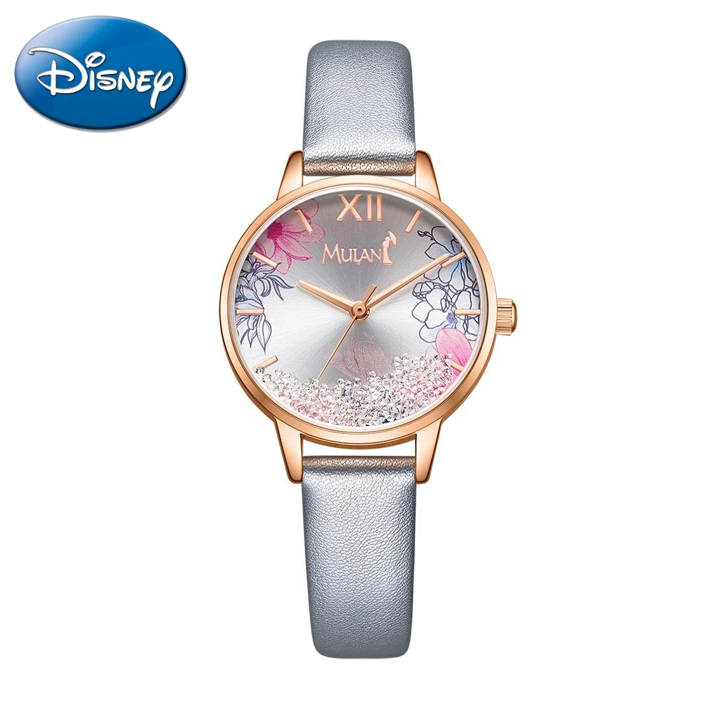 Disney Gift With Box MULAN Female Watch Women Beautiful Flower Leather Strap Steel Band Ladies Clock Relogio Feminino enlarge